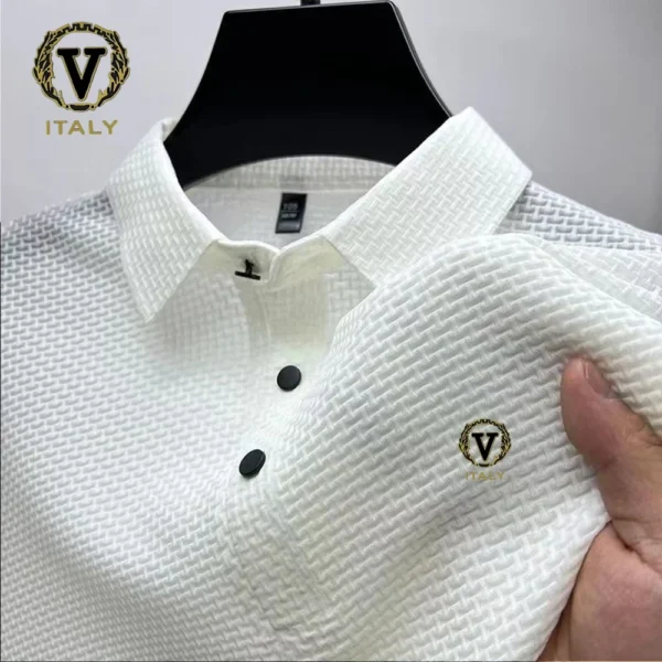 Trendy Printing Ice Silk Elastic Polo Shirt 2024 Summer T-shirt Men's Clothing Short Sleeved - Image 2